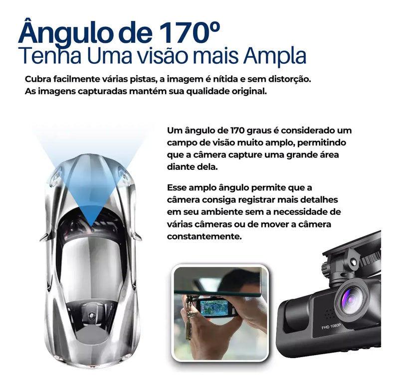VisionDrive 360 – Câmera Full HD com 3 Lentes para Carro com Wi-Fi e Visão Noturna